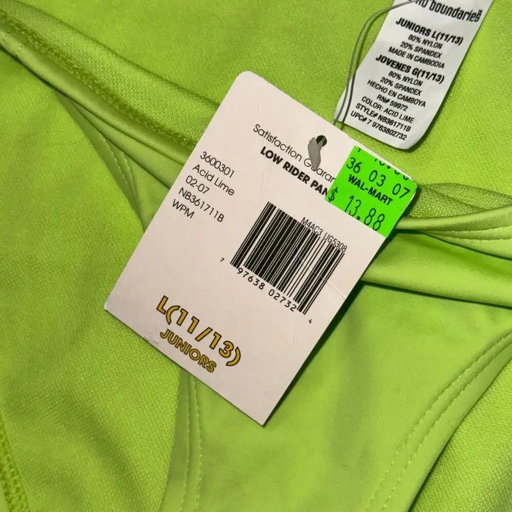 No Boundaries Y2K Lime/Neon Green Bikini Bottom Boho Women's Size Large NWT